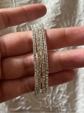 Sparkling Silver Crystal Bracelet Set